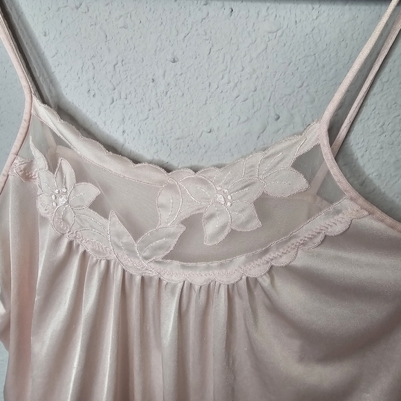 Vtg Sears Light Pink Slip Top Womens Small 8/10 Nighty Mesh Floral Embroidered - Picture 3 of 10
